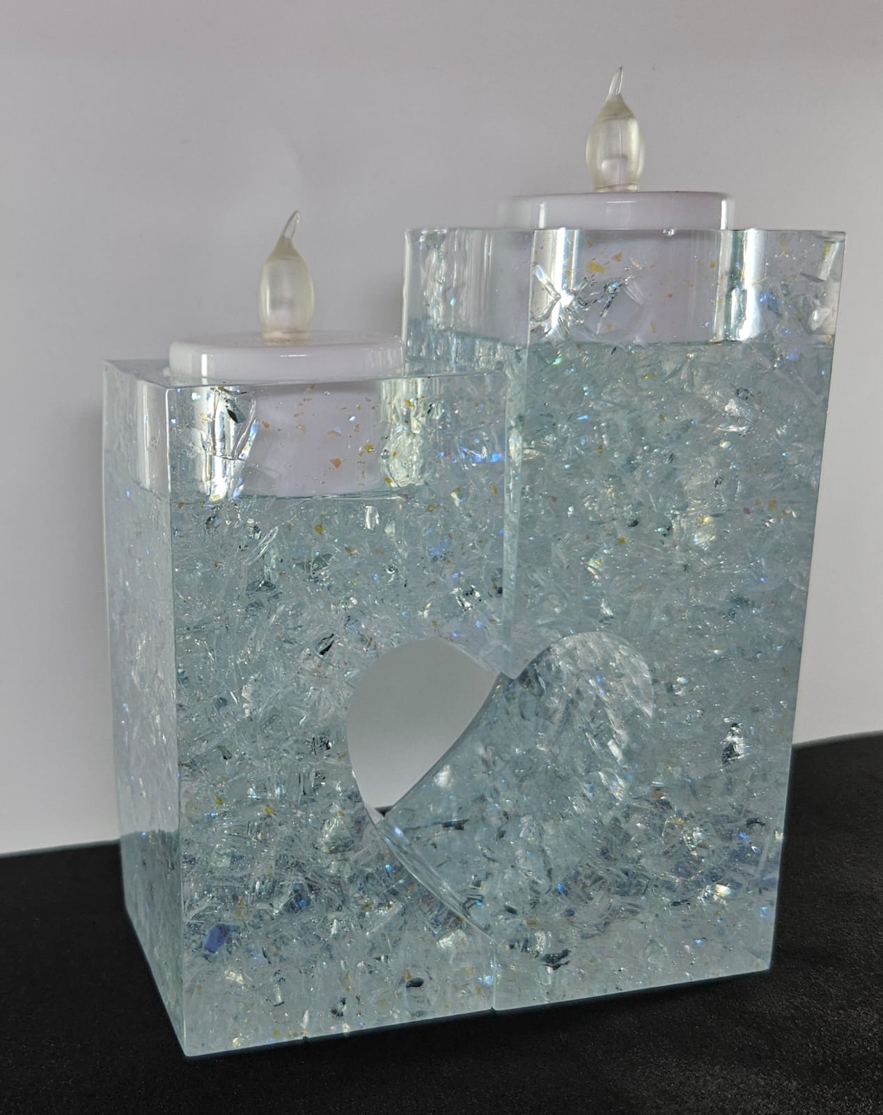 Clear Glass, Two Piece Love Heart Tealight Holder