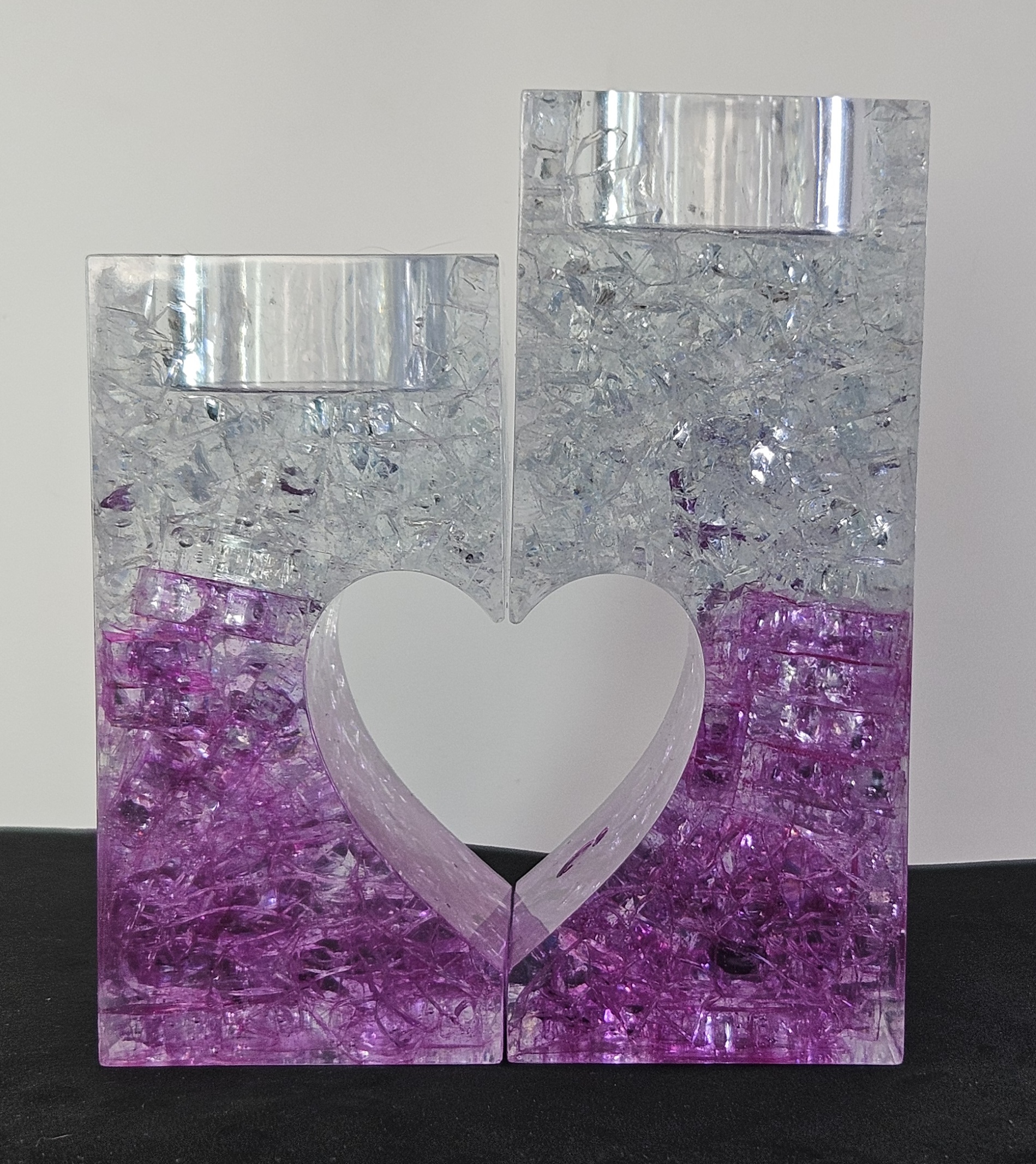 Pink Glass, Two Piece Love Heart Tealight Holder